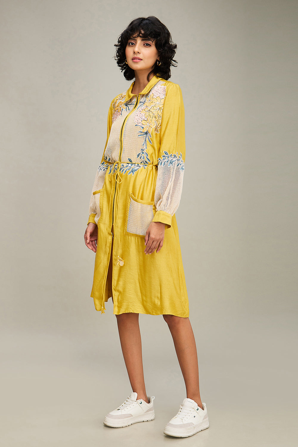 Yellow Zinnia Applique Long Dress