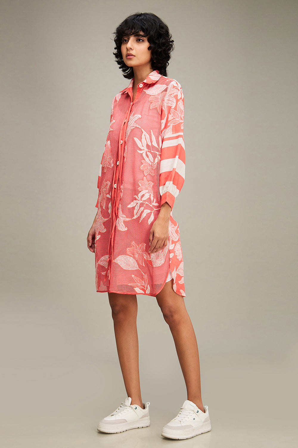 Pink Ahyana Applique Shirt Dress