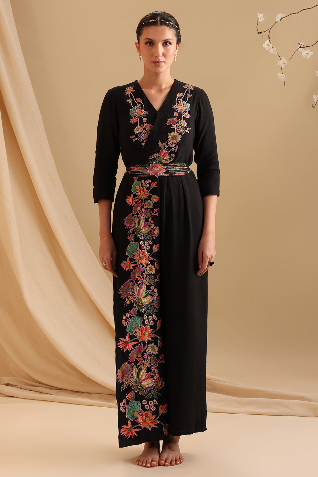 Aarani Applique Overlap Jumpsuit With Belt