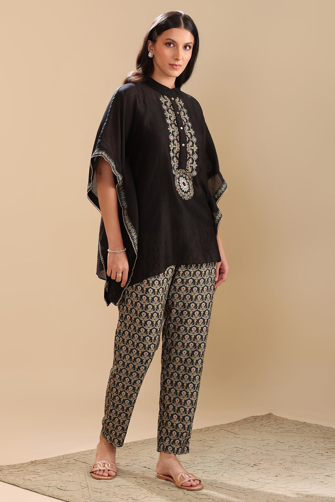 Black Eraya Embellished Kaftan Set