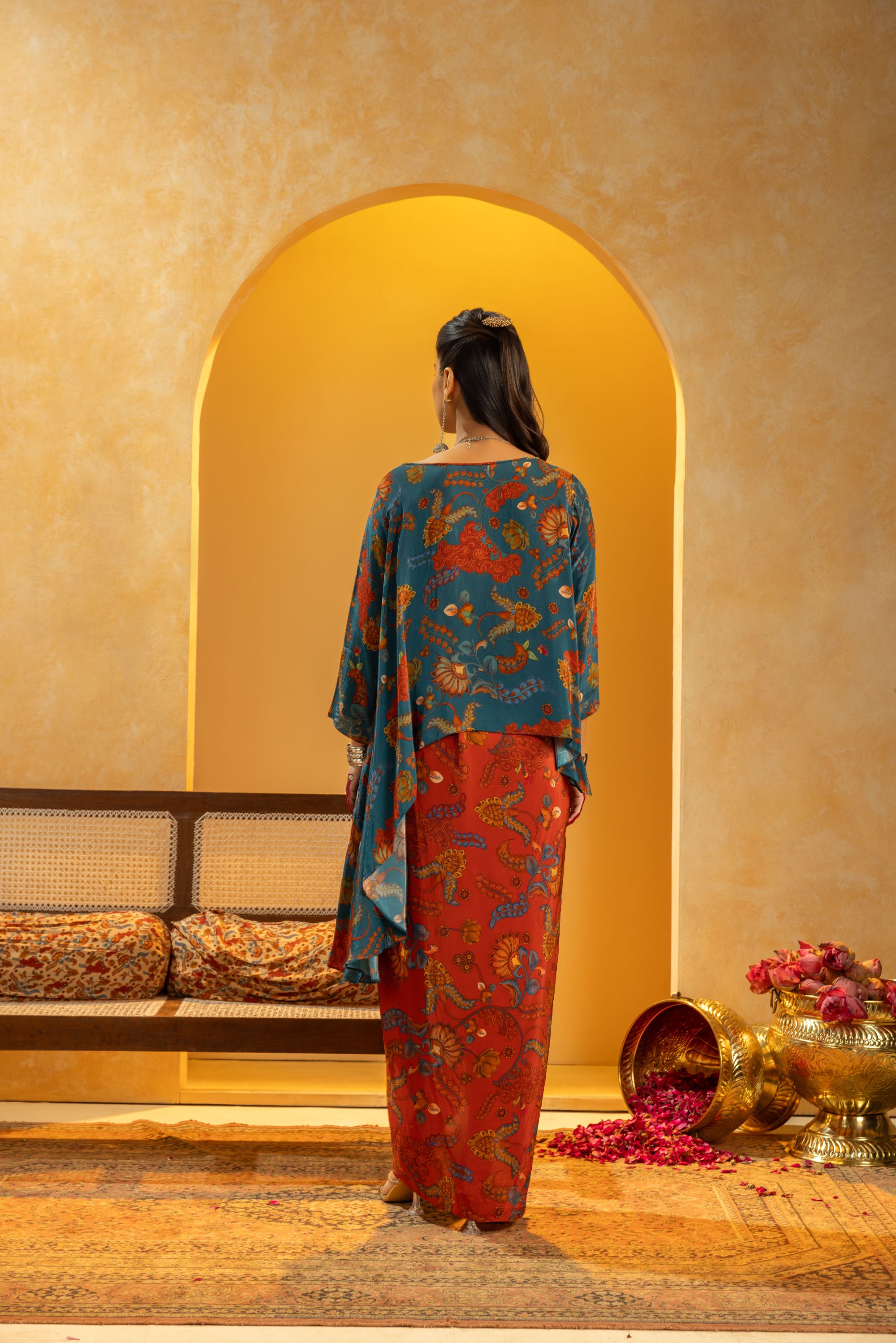 Rangtara embellished drape skirt set