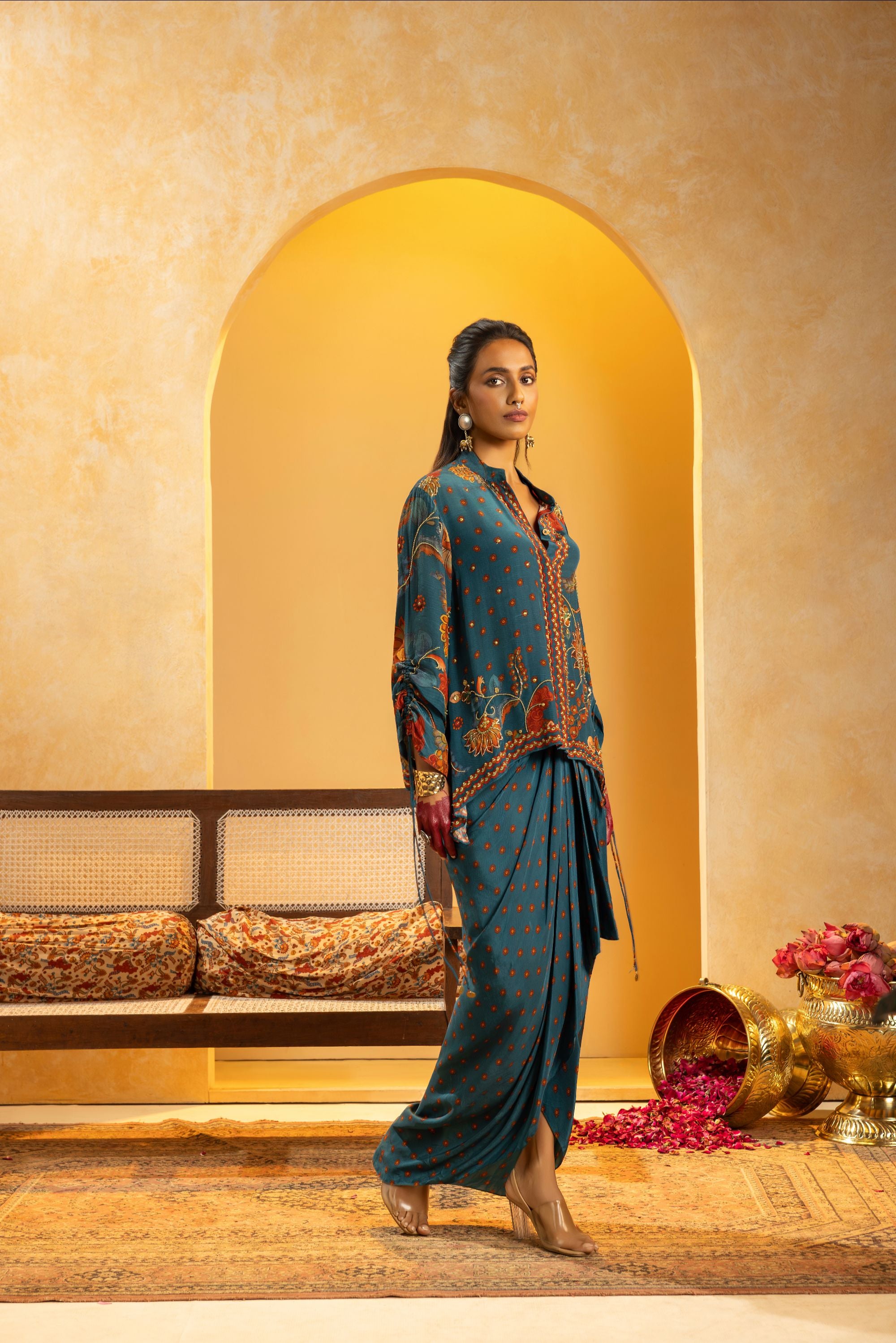 Rangtara embellished  drape skirt set