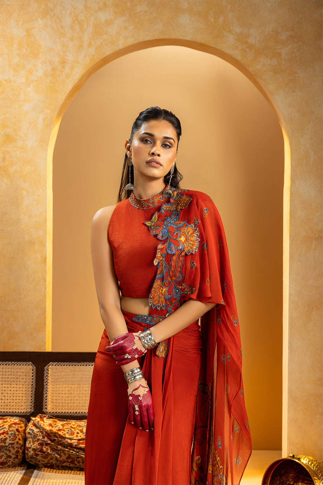 Rangtara Appliqued pre-stitched saree