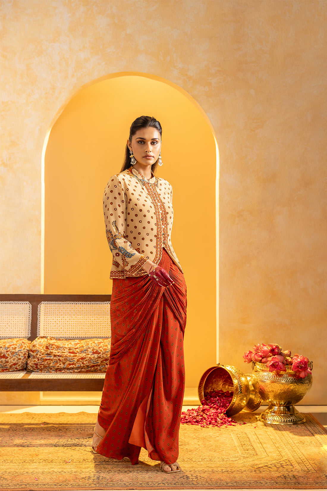 Rangtara embellished drape skirt set