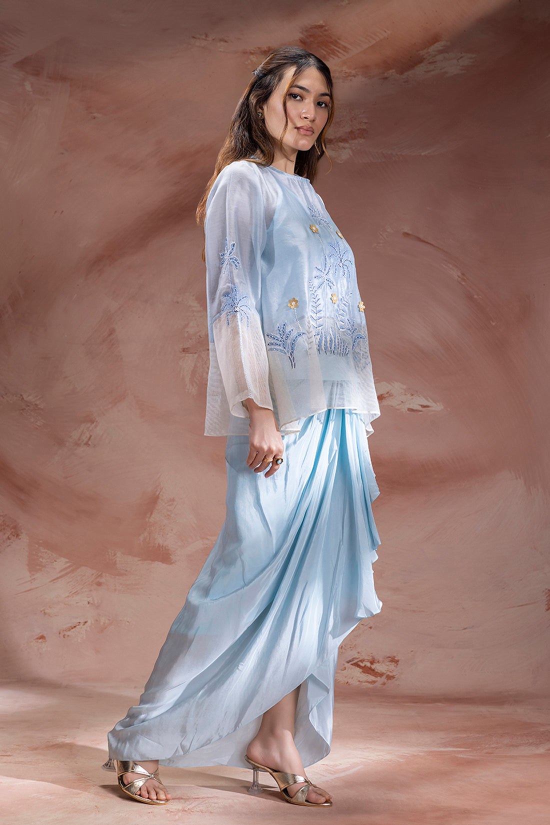 Alisa Embroidered Drape Skirt Set