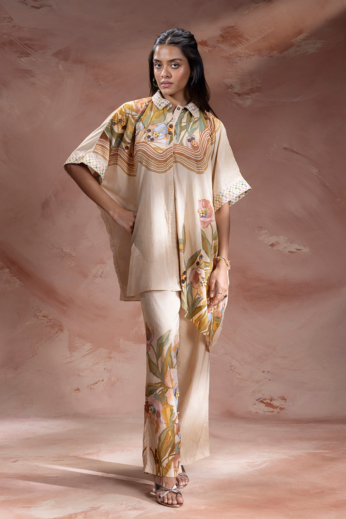 Zeya Embellished Kimono Tunic And Pant