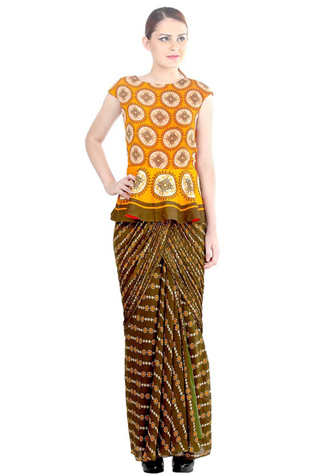 Azuleza Printed Pre-Stitched Saree With Peplum Top