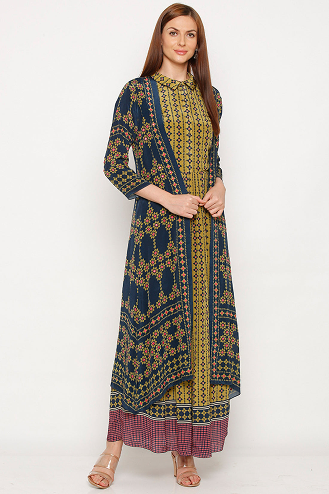 Tiraz Printed Long Dress With Jacket