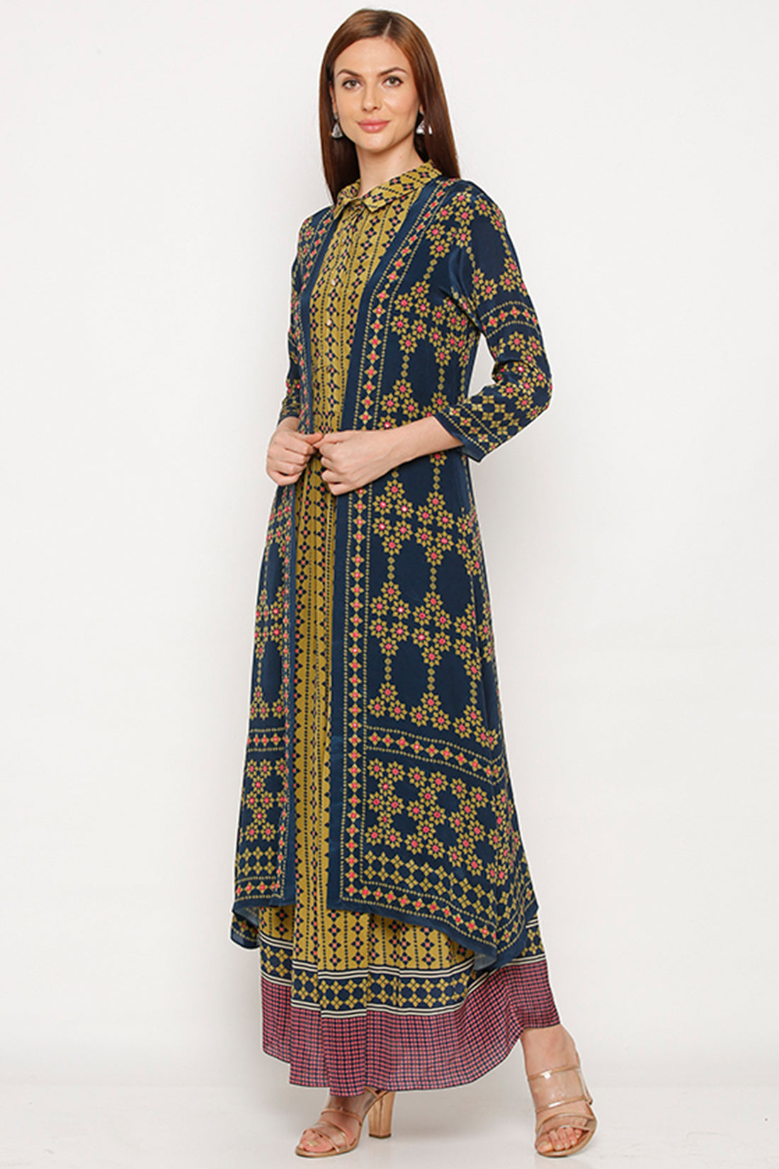 Tiraz Printed Long Dress With Jacket