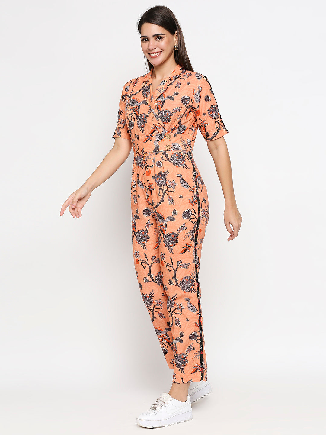 Floral Printed  Cotton Twill Jumpsuit