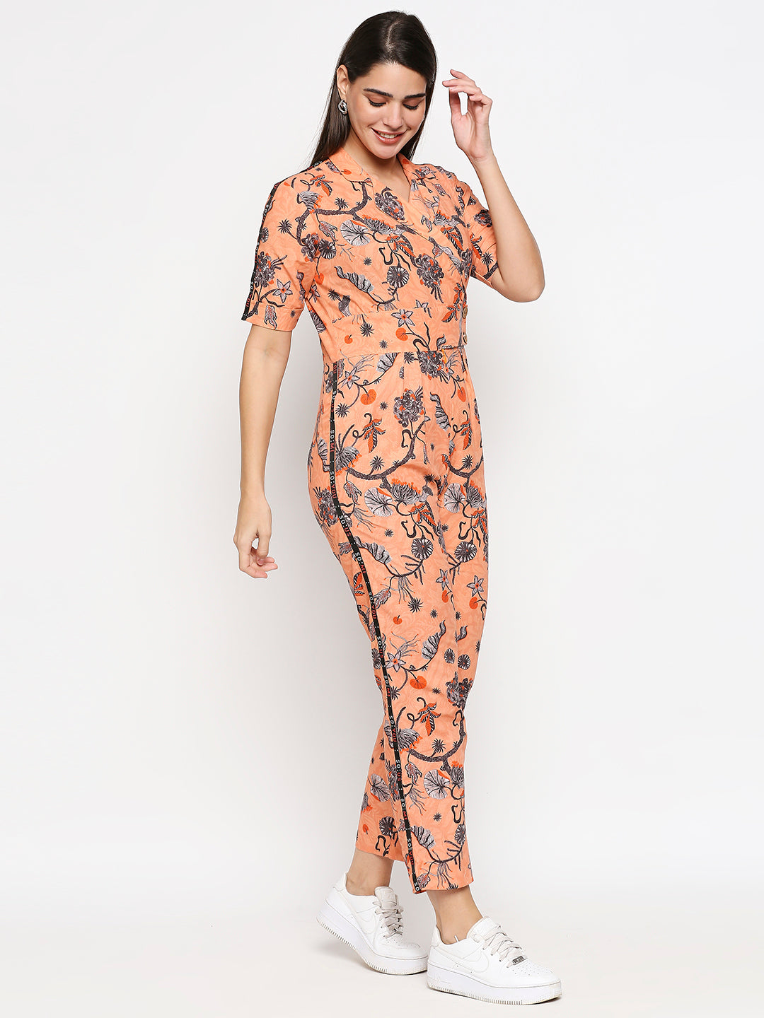 Floral Printed  Cotton Twill Jumpsuit