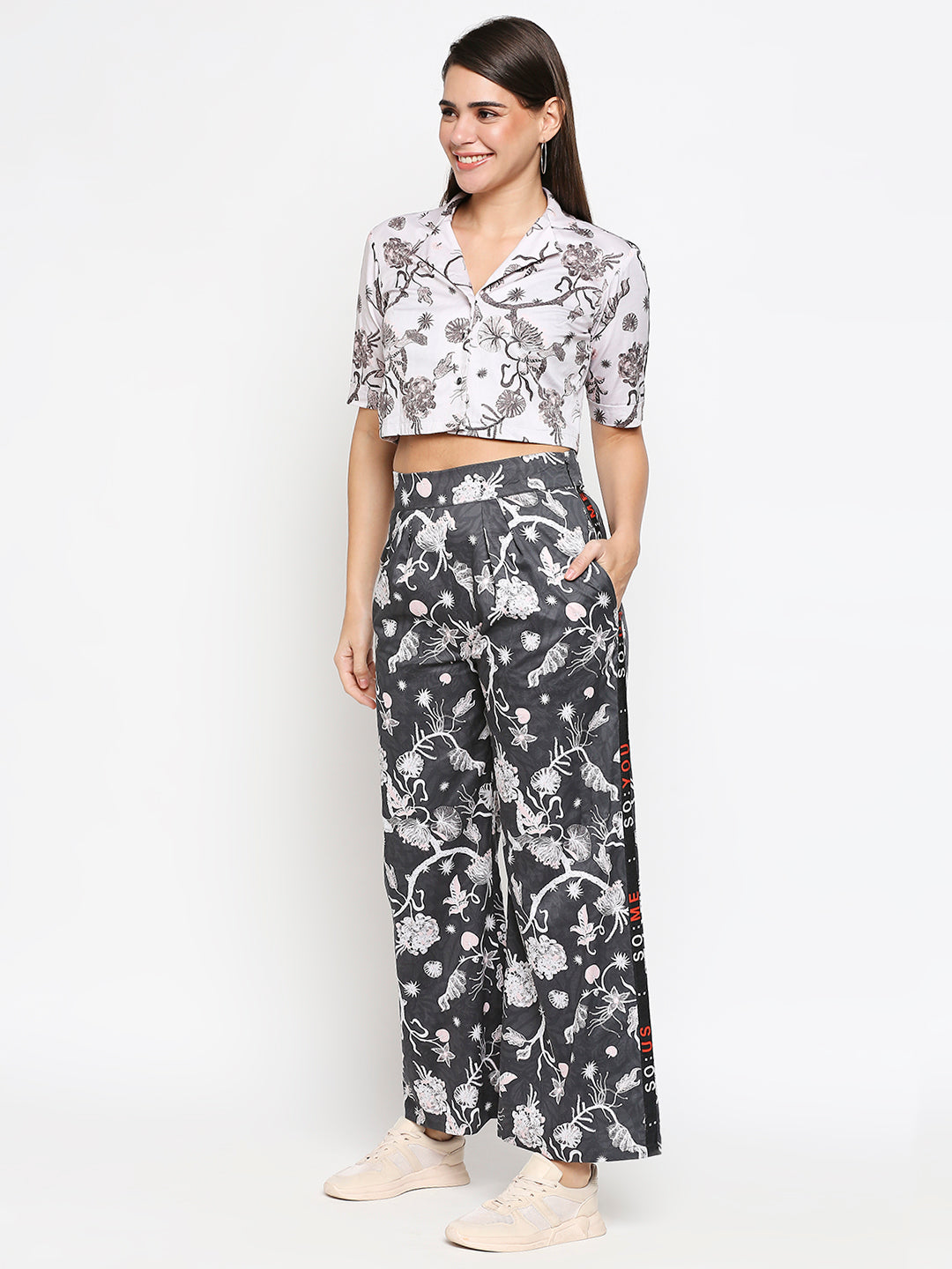 Floral Printed  Cotton  Twill Top With Floral  Pants