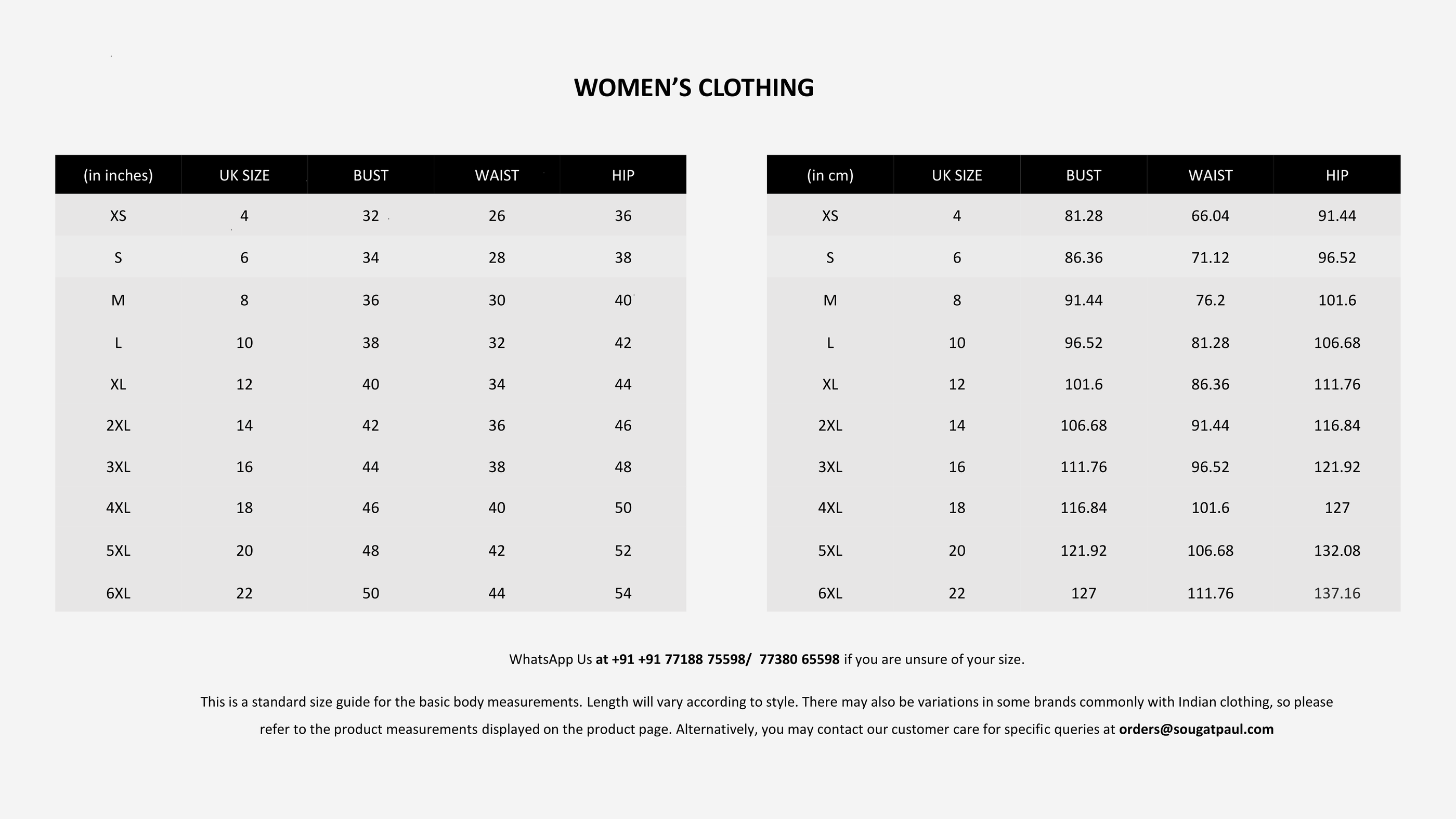 Womens Size Chart