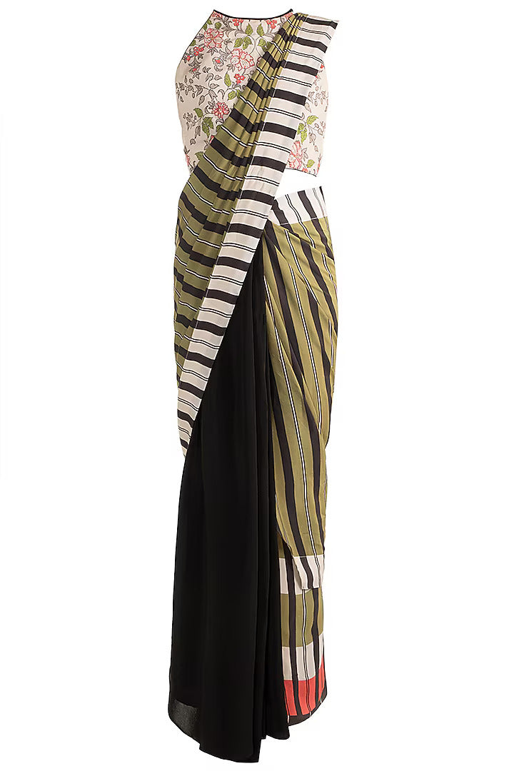 Ivory & Black Saree Set
