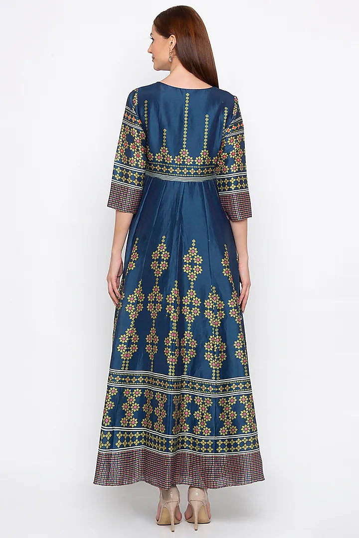 Blue Printed & Embroidered Anarkali