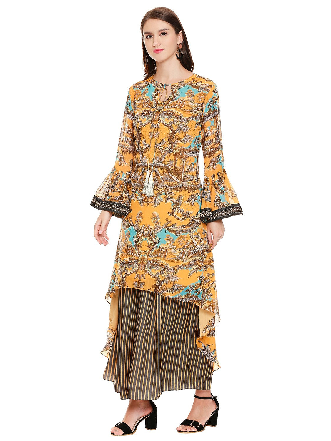 French Toile Asymmetrical Printed Top With Pant