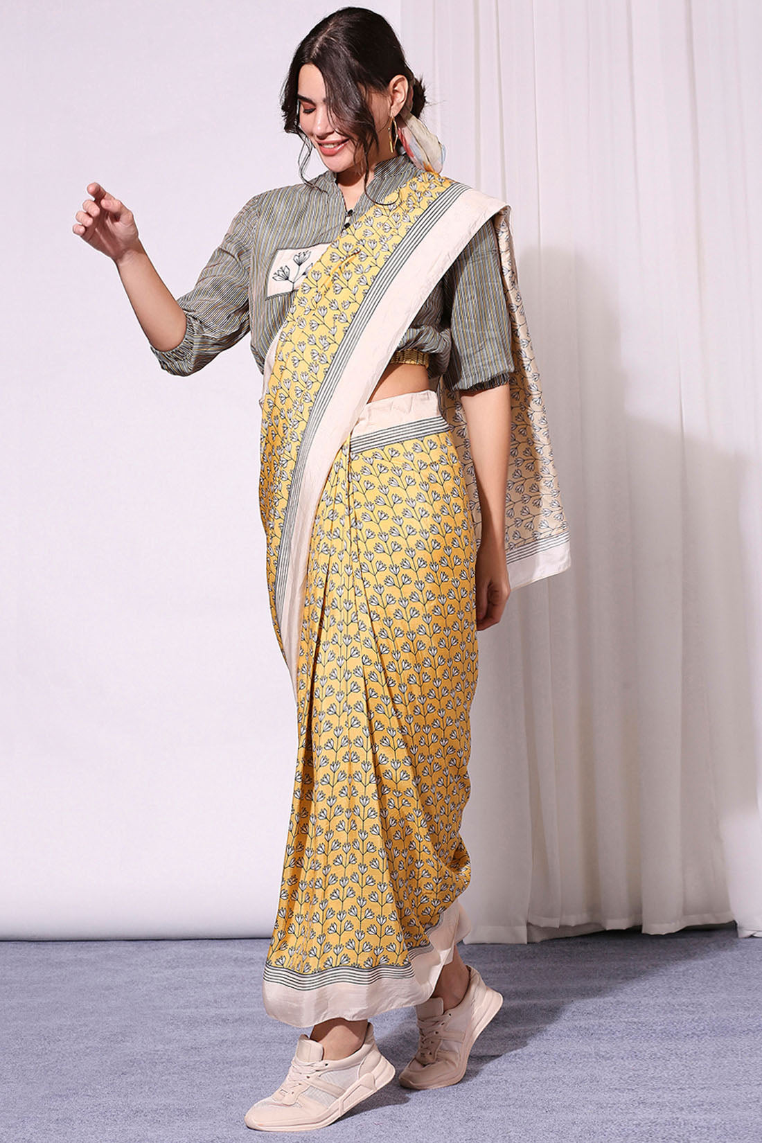 Summer Florals Printed Pre-Stitched Saree