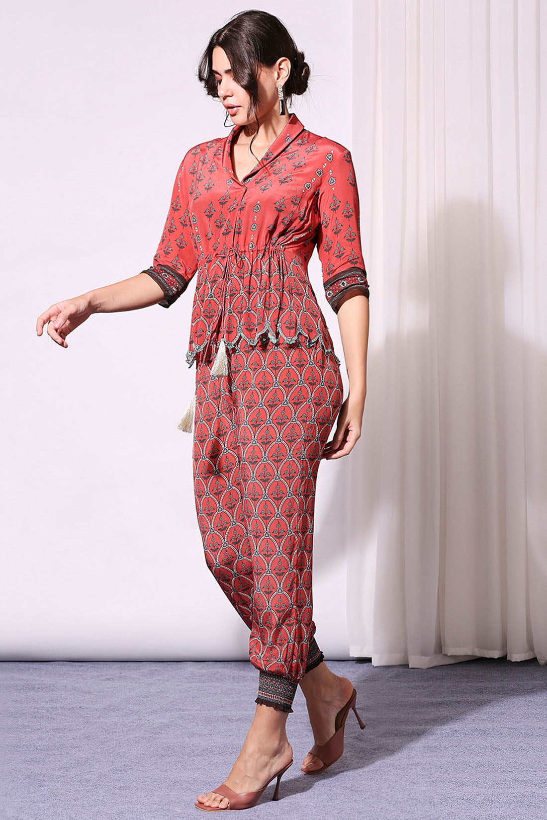 Blush Red Ethnic Folklore Printed Co-Ord Set