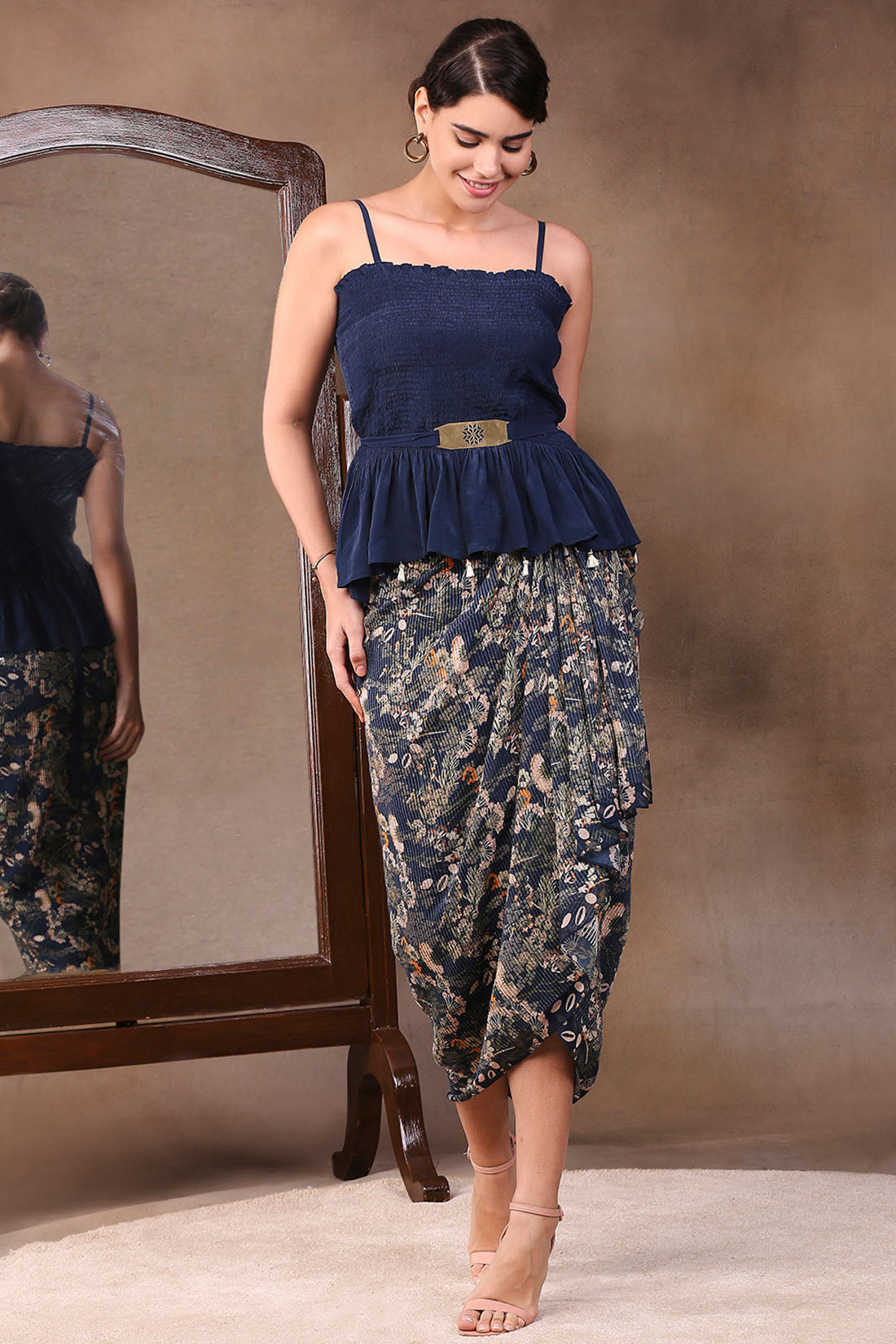 Azalea Printed Drape Skirt Set With Short Jacket