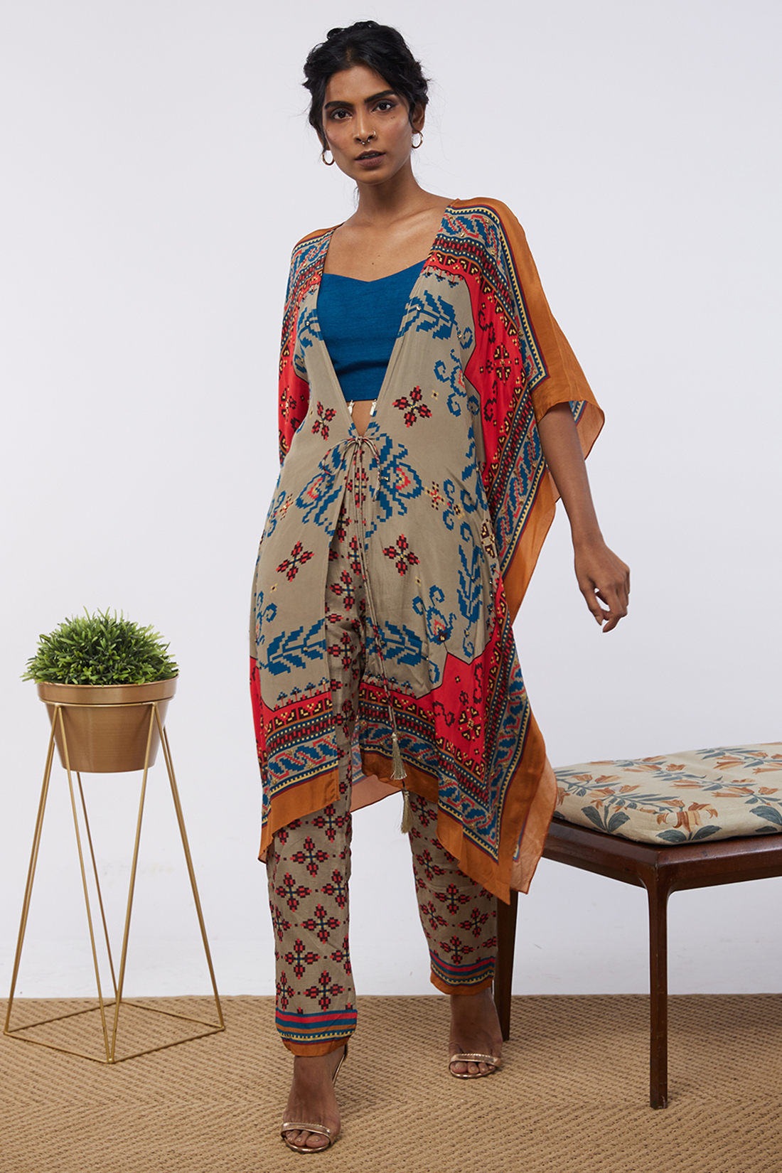 Elements Printed Co-Ord Set With Kaftan Jacket