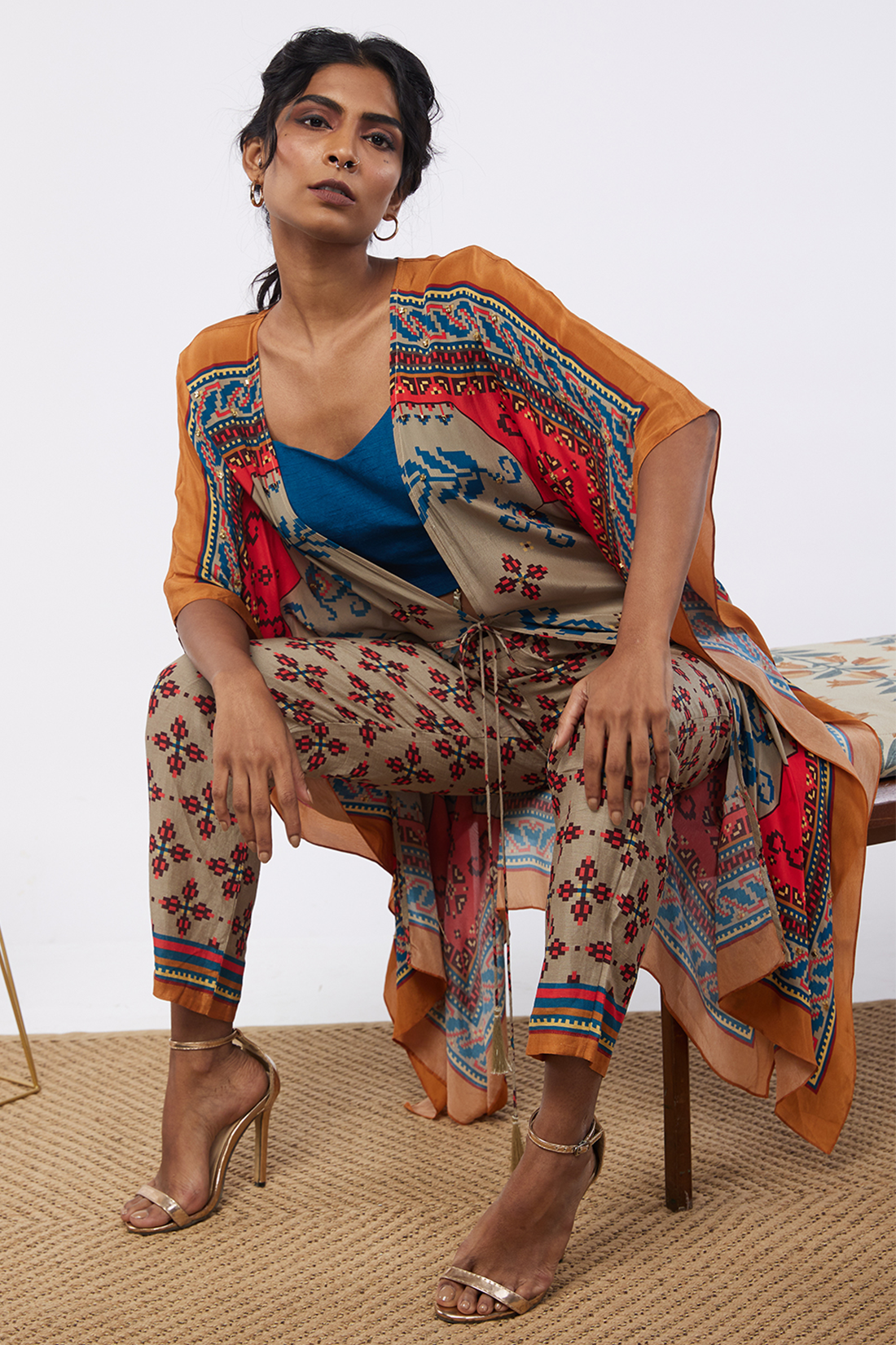 Elements Printed Co-Ord Set With Kaftan Jacket