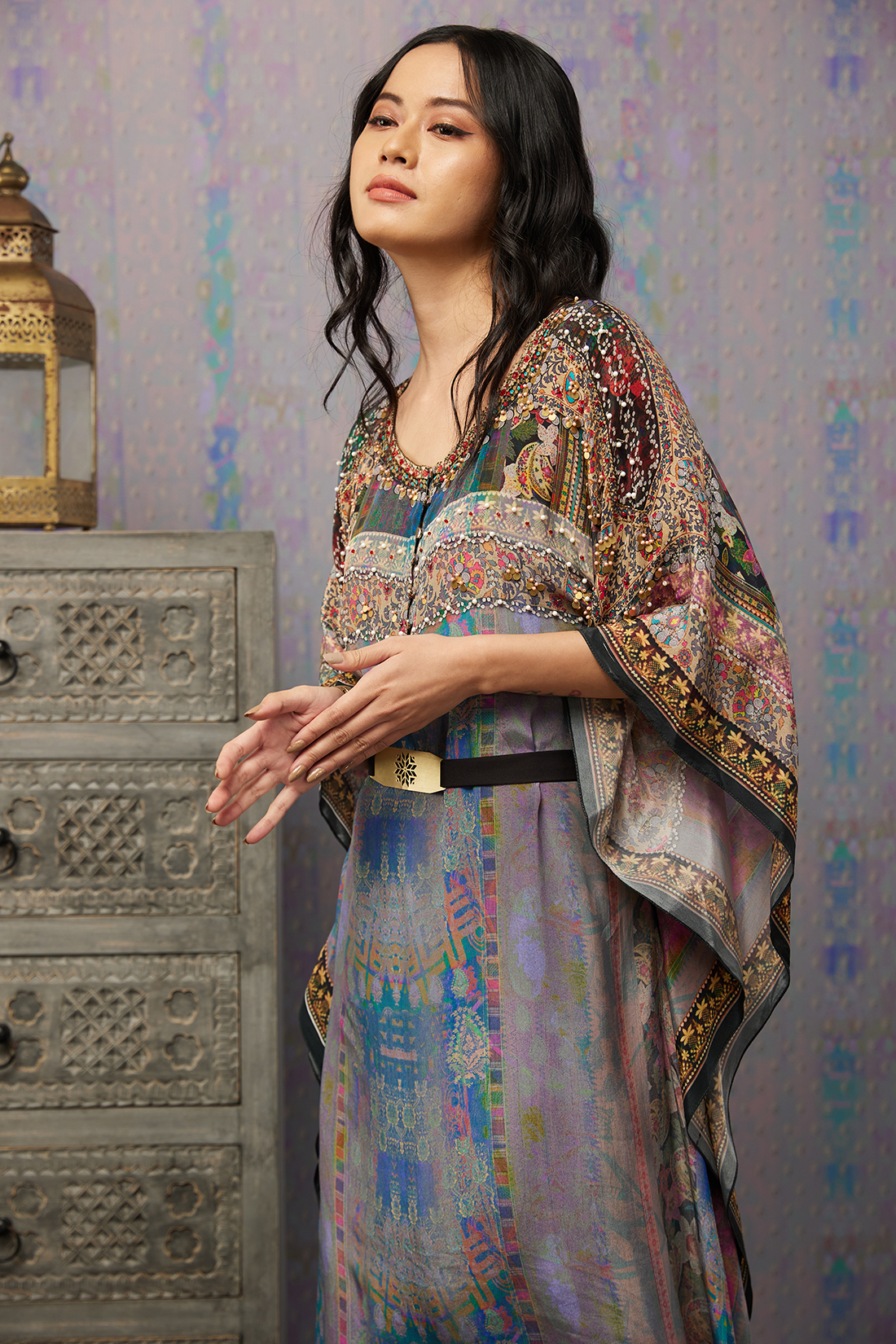 Ikaya Embroidered Kaftan Set With Belt