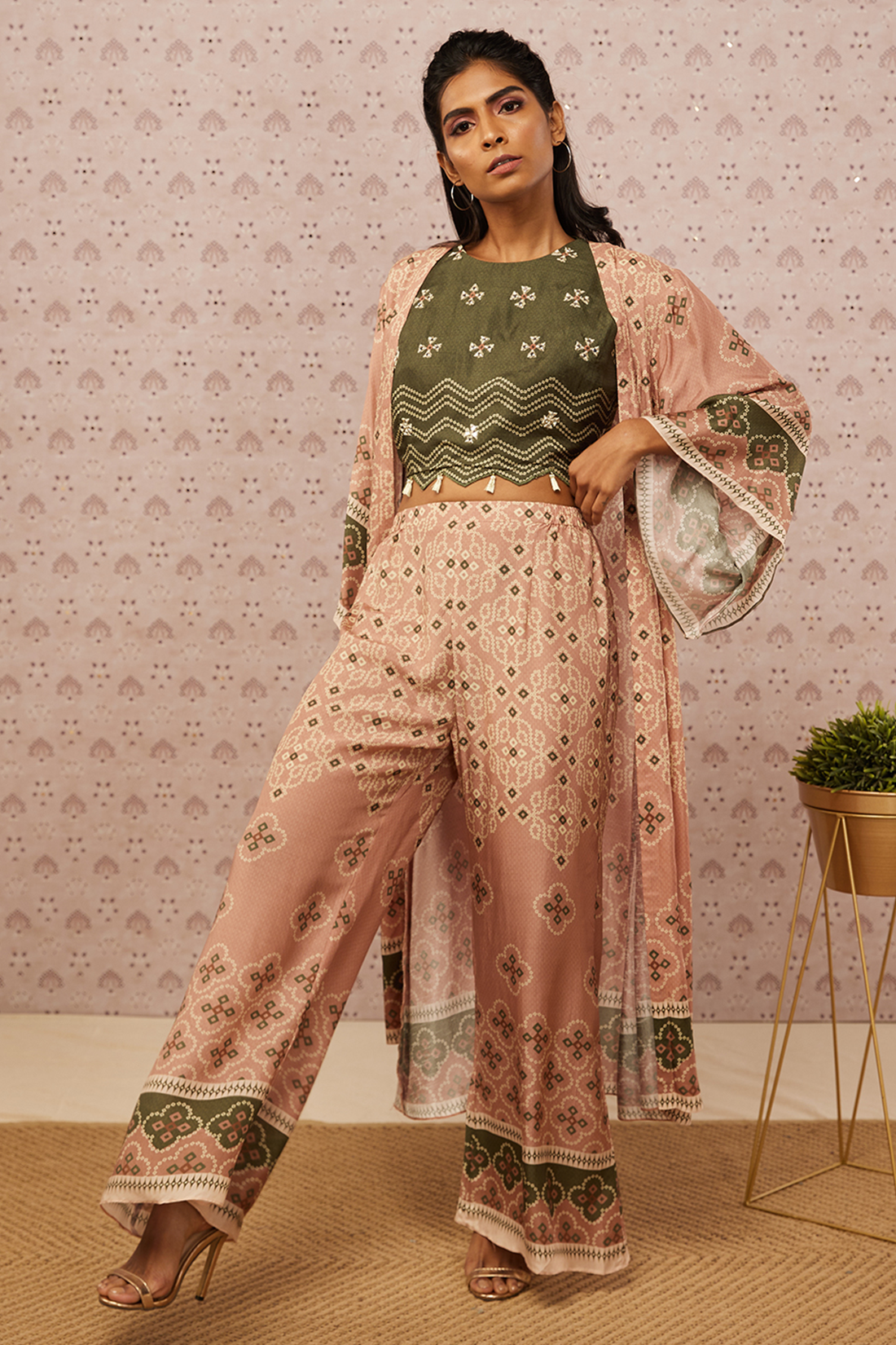 Bandhej Printed Co-Ord Set With Jacket