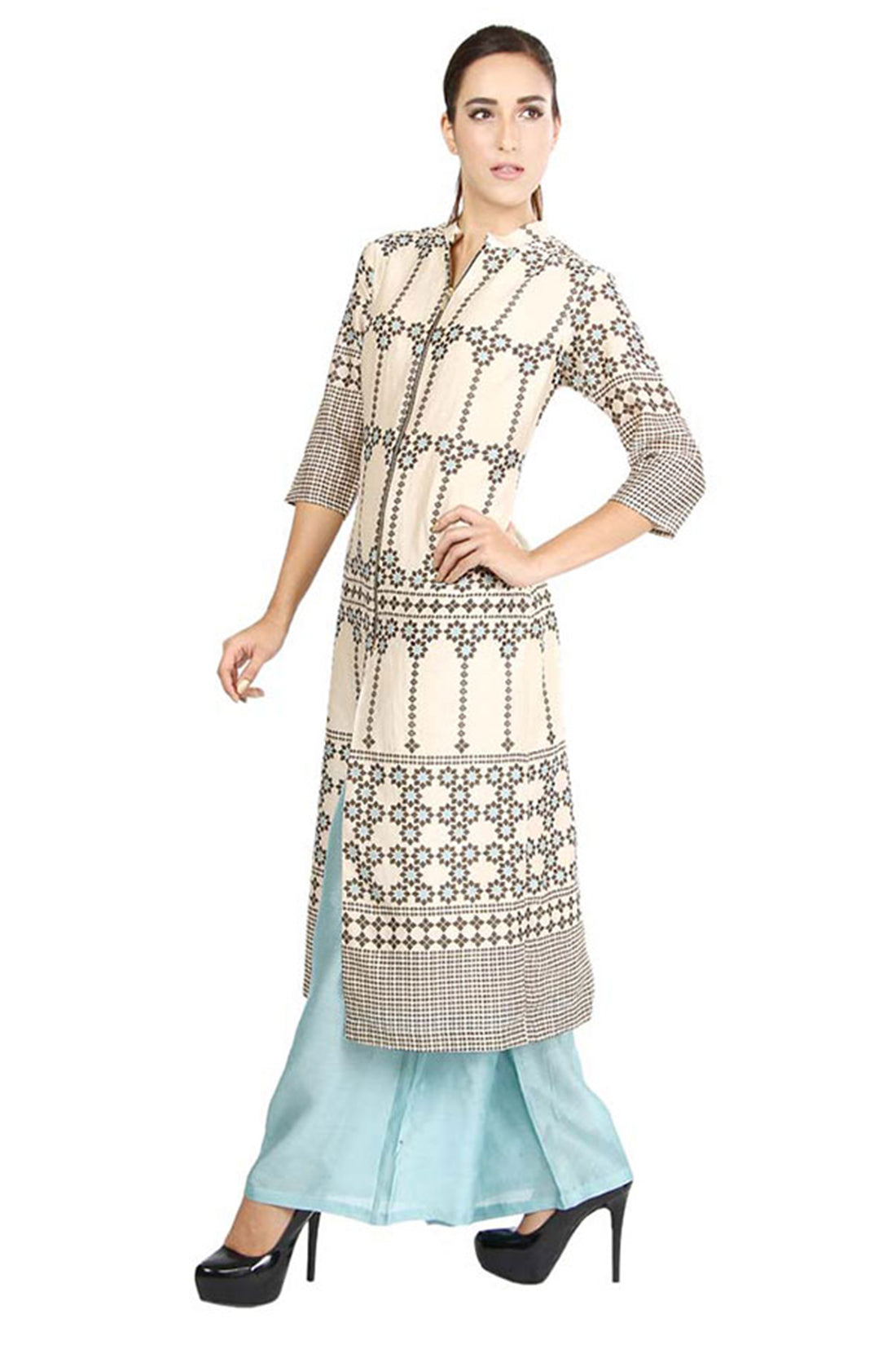 Azuleza Printed Straight Kurta With Palazzo