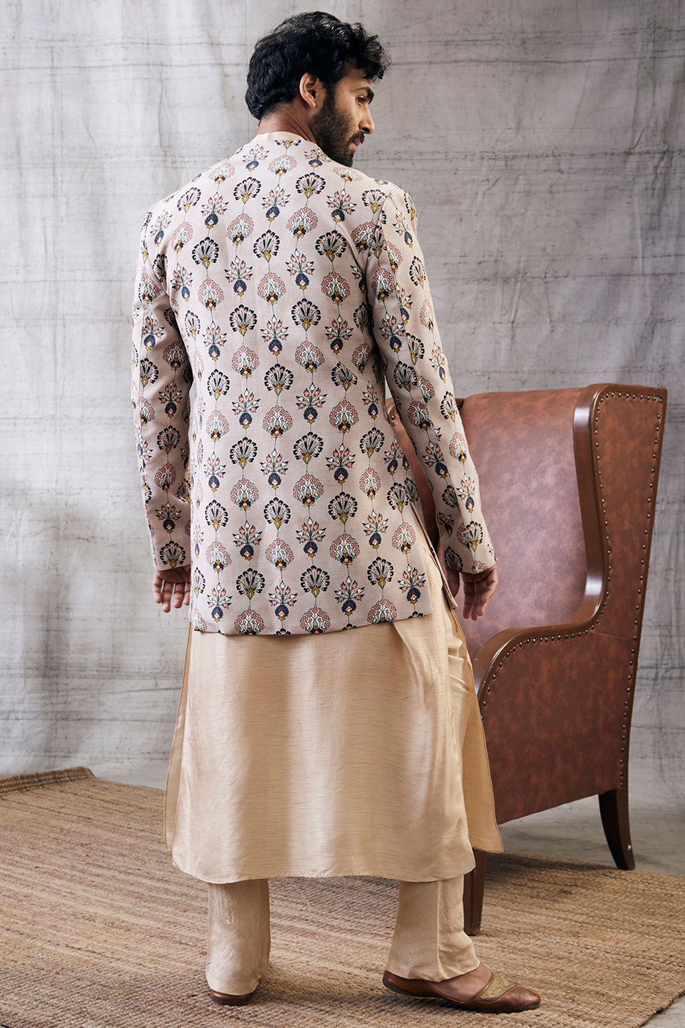 Sarouk Printed Longline Jacket With Kurta Set