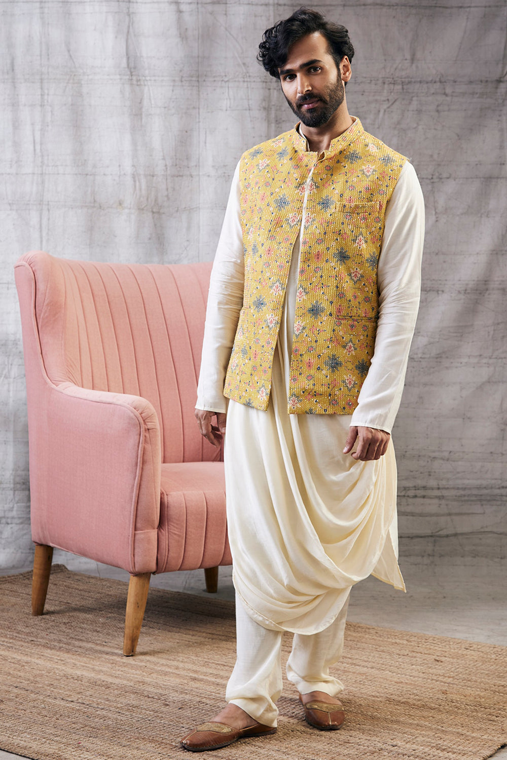 Zahra Sequin Bundi With Drape Kurta Set