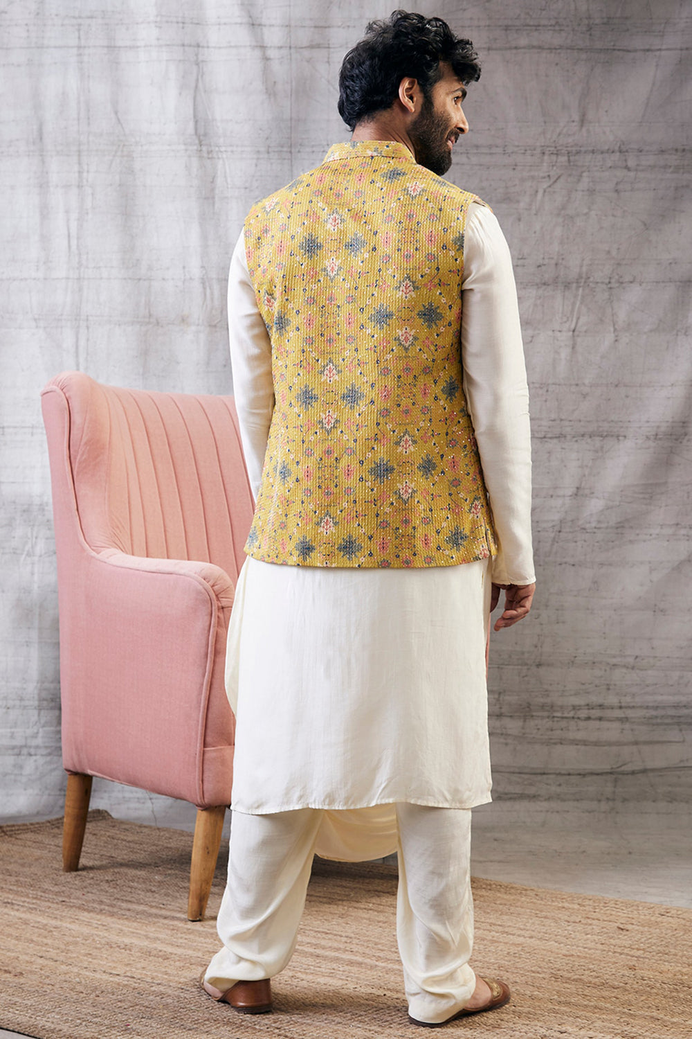 Zahra Sequin Bundi With Drape Kurta Set