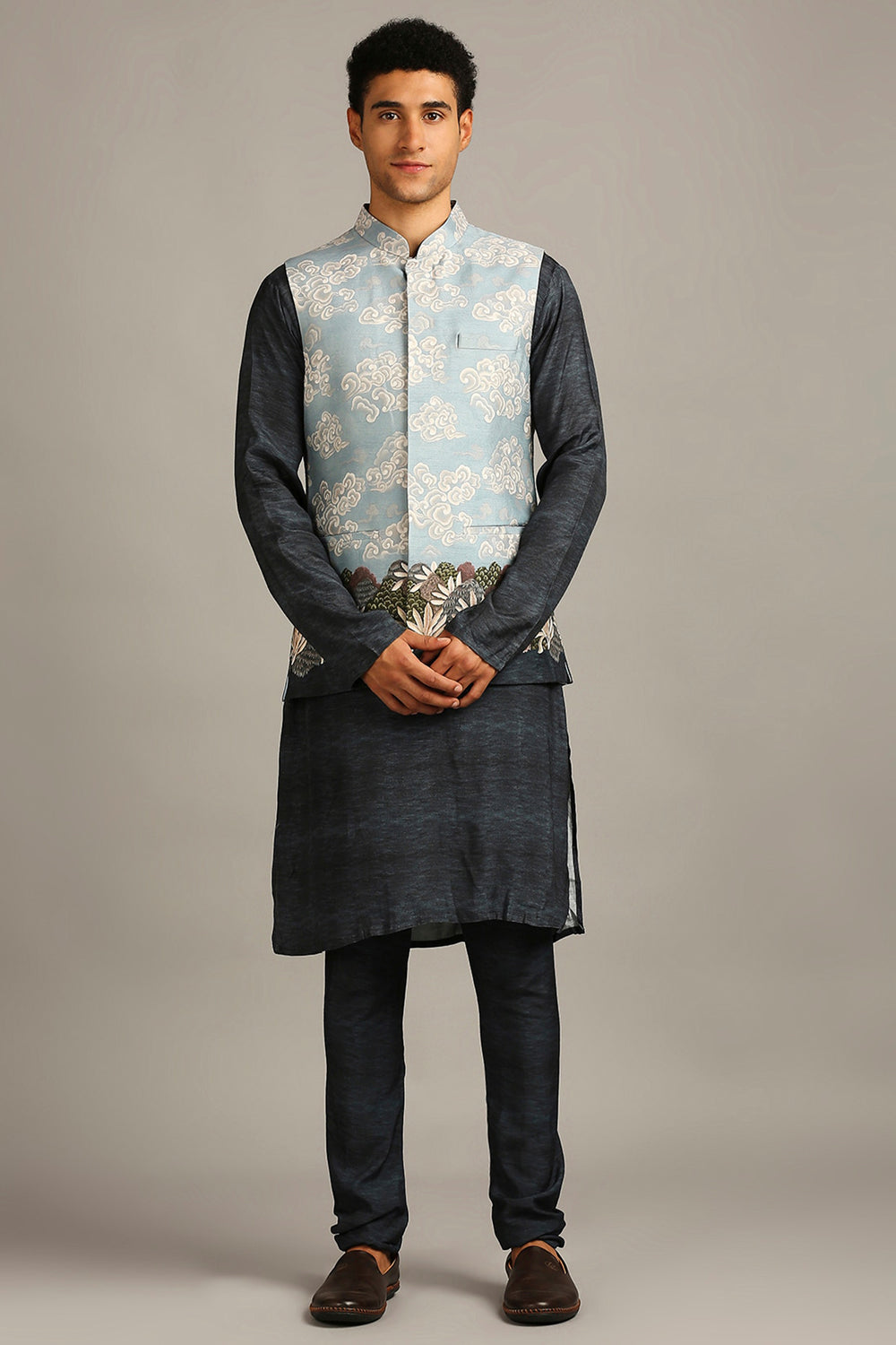 Cloud Printed Bundi With Kurta Set