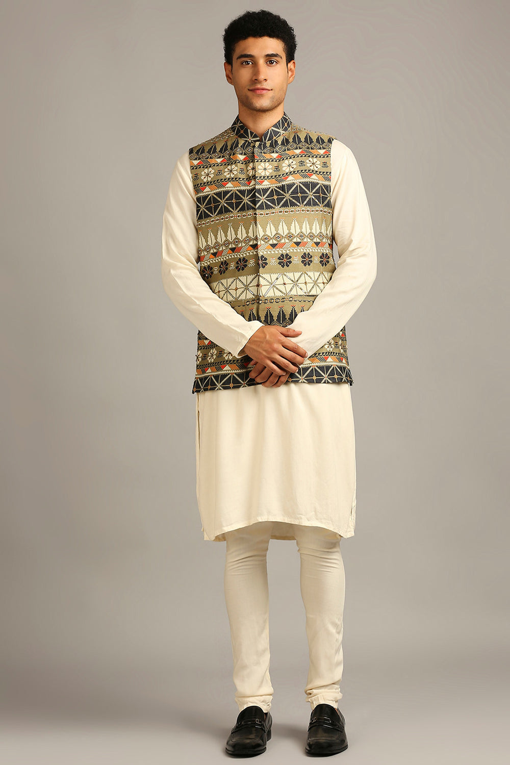 Tiraz Printed Bundi With Kurta Set