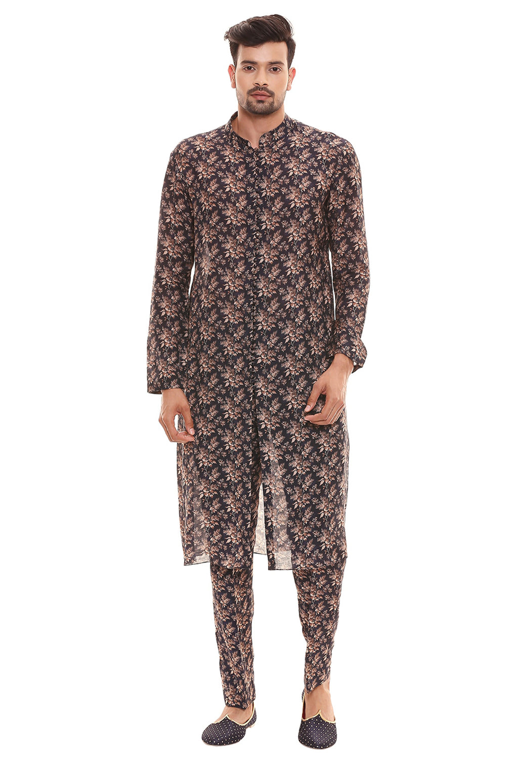 Applique Floral Printed Sherwani And Printed Chudidaar