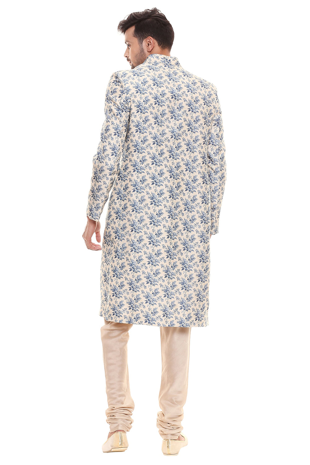 Applique Floral Printed Sherwani With Plain Chudidaar