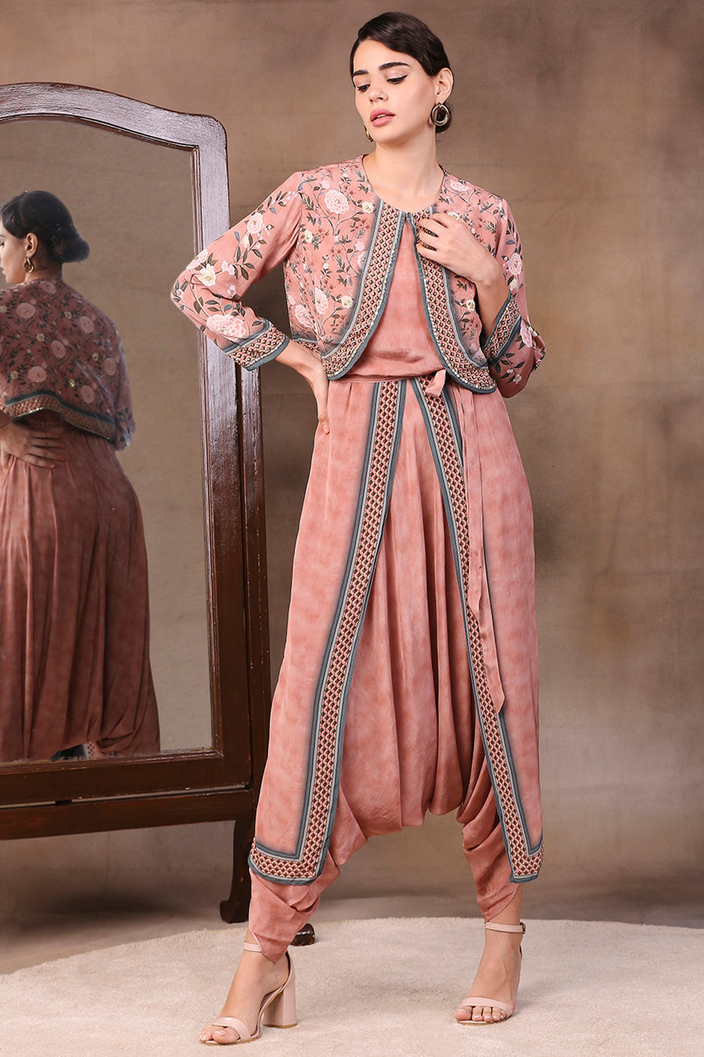 Vintage Trails Printed Dhoti Style Jumpsuit With Jacket