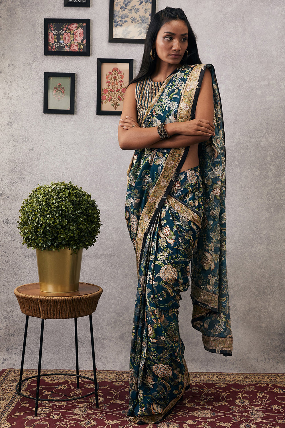 Mehr Embroidered Pre-Draped Saree