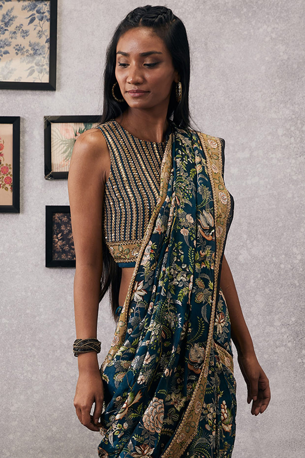 Mehr Embroidered Pre-Draped Saree