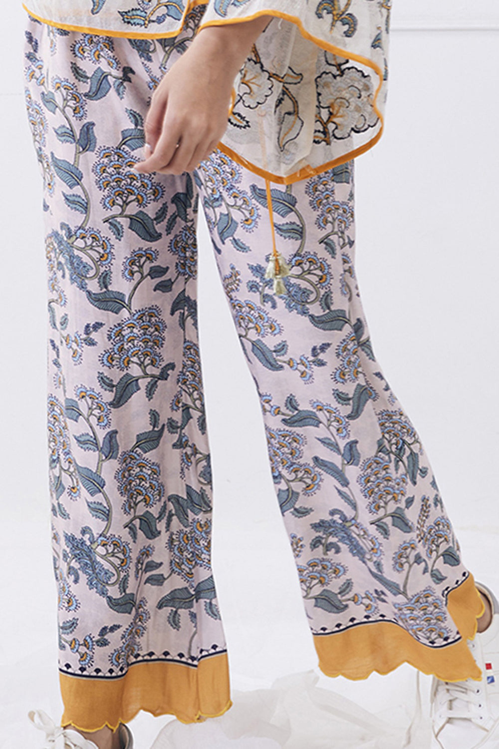 Cream Yasmin Printed Overlapped Top With Pants