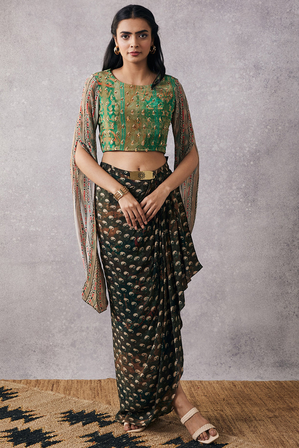 Ikaya Embroidered Top With Drape Skirt