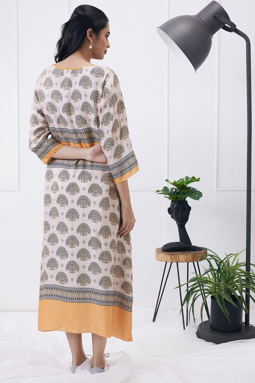 Beige Orange Ela Printed Boxy Dress