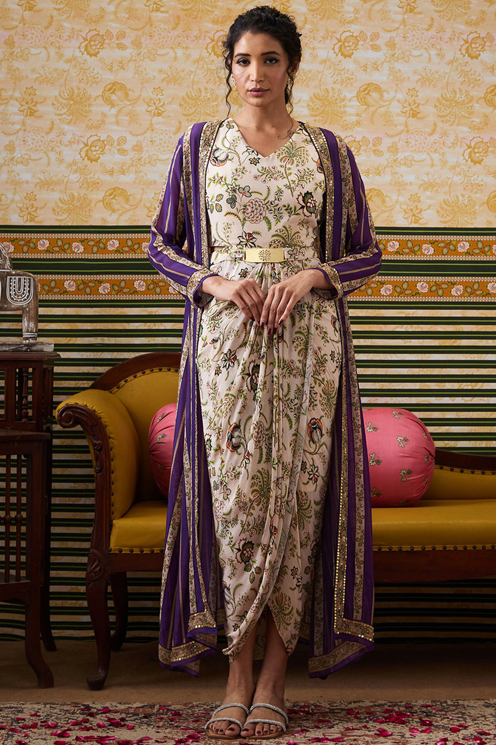 Mehr Drape Dress With Printed Jacket