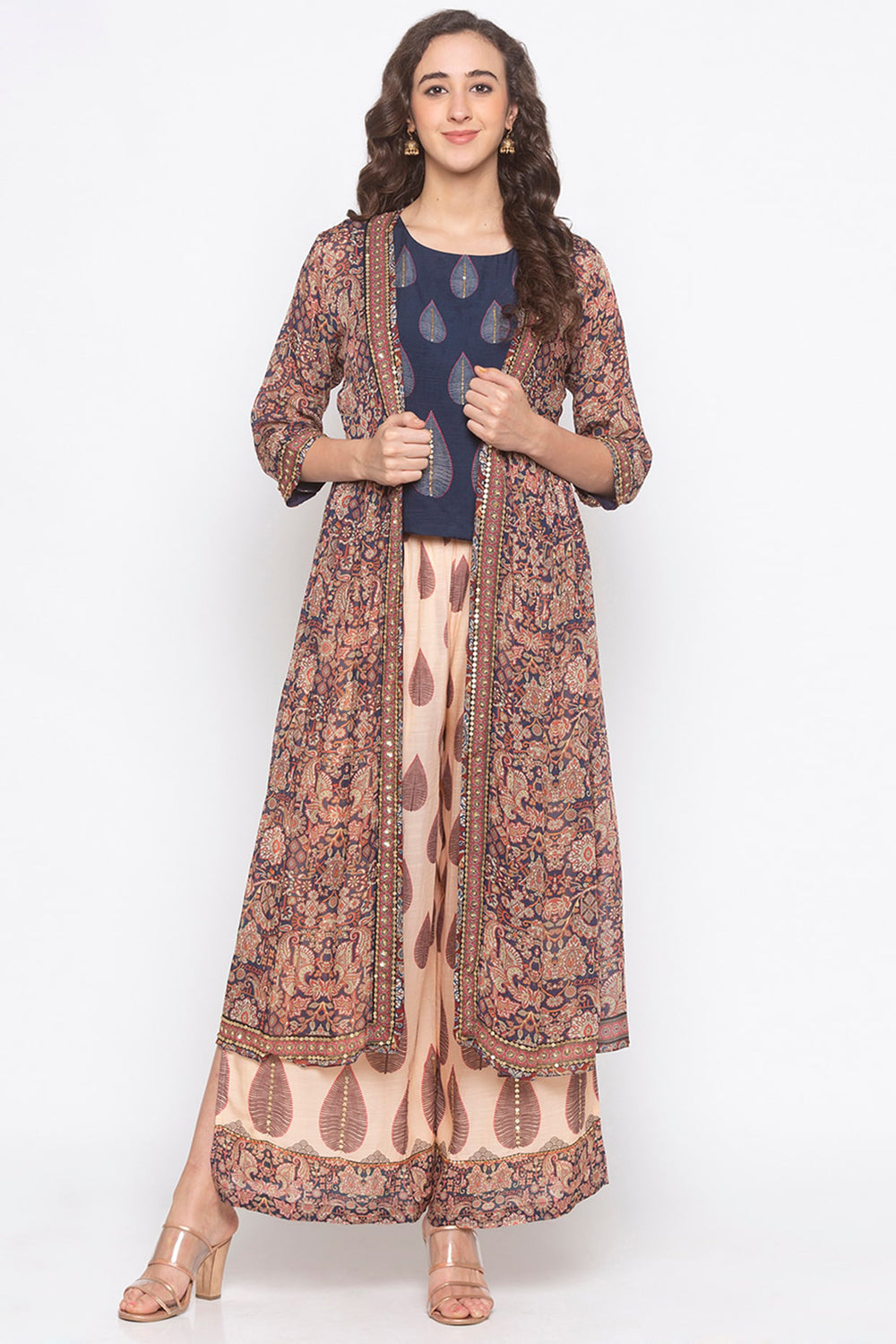 Floral Printed Kurta Palazzo With Kurta, Sleeve And Duppata.