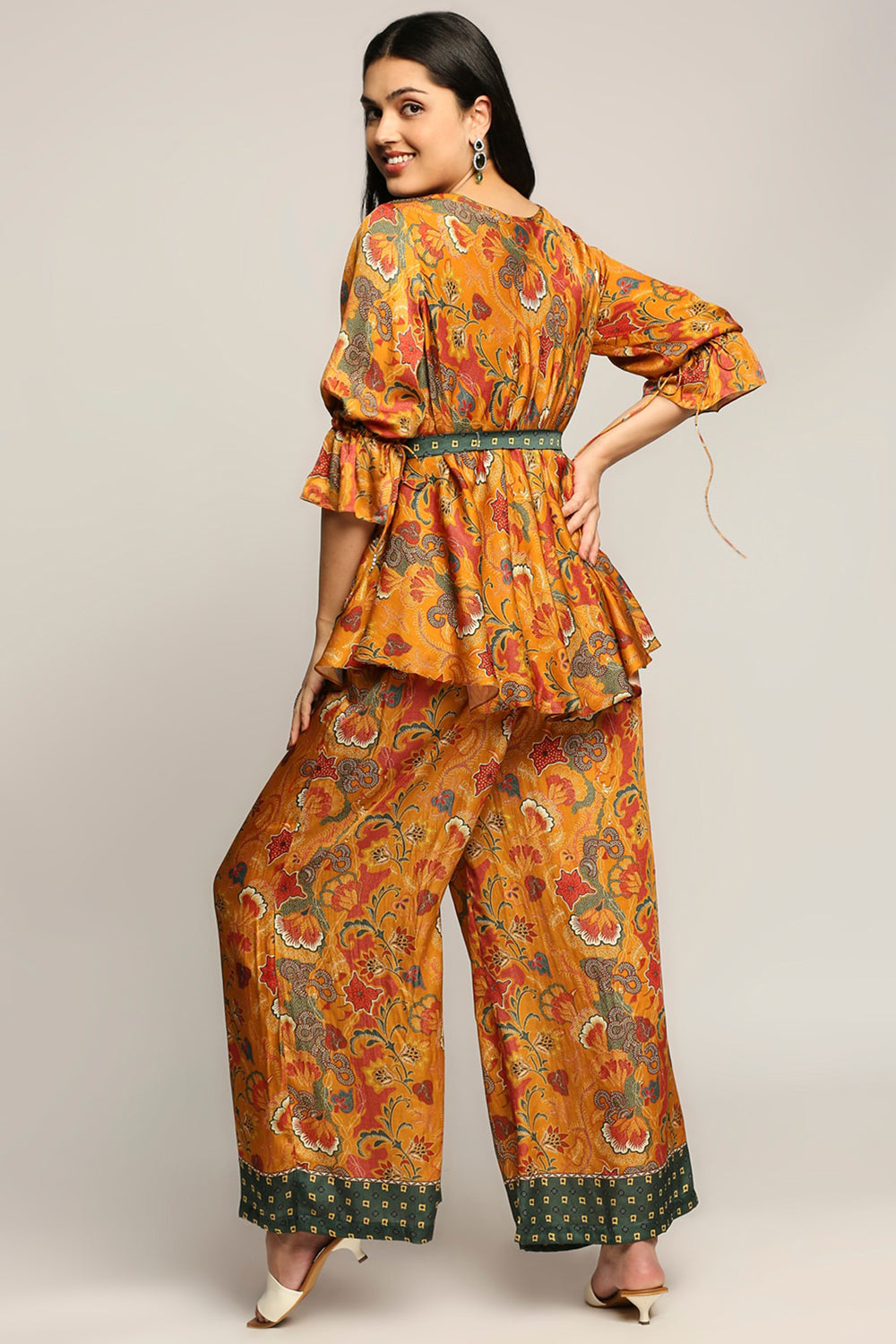 Batik Printed Pant Set With Belt