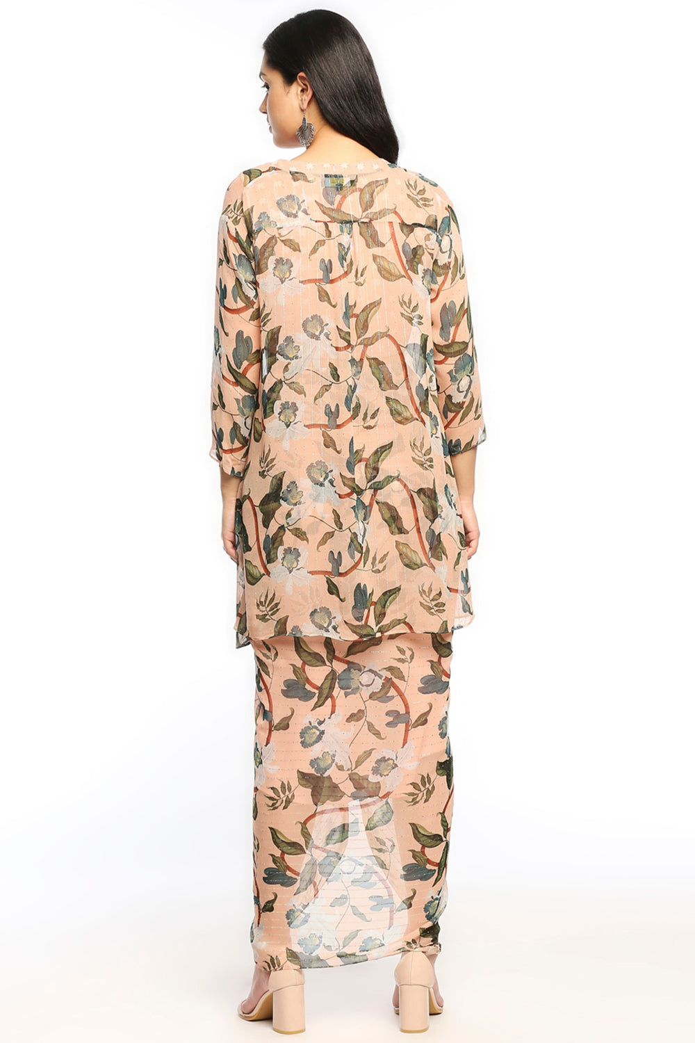 Orchid Bloom Printed Drape Skirt Set With Jacket