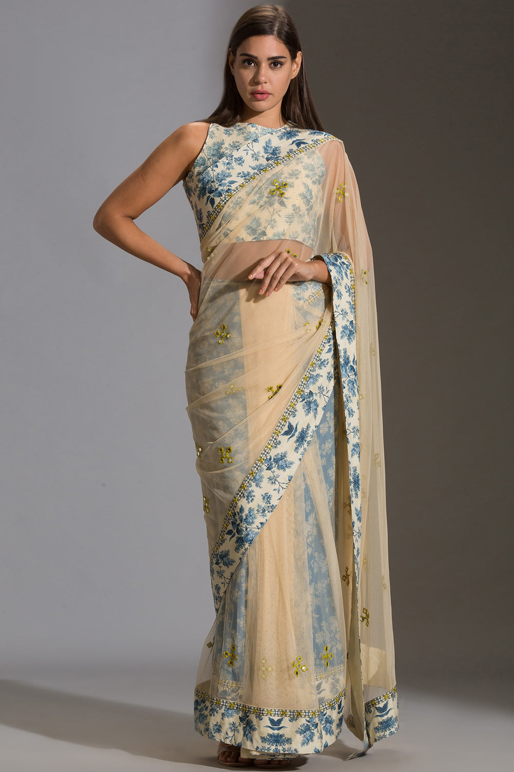 Applique Floral Pre-Stitched Saree