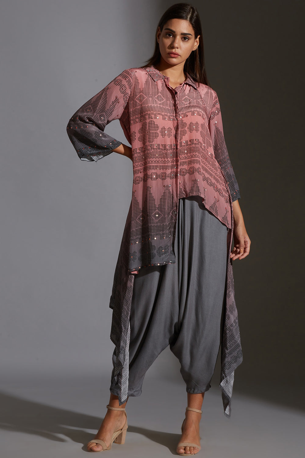Rangrez Ombre Asymmetrical Top And Dhoti