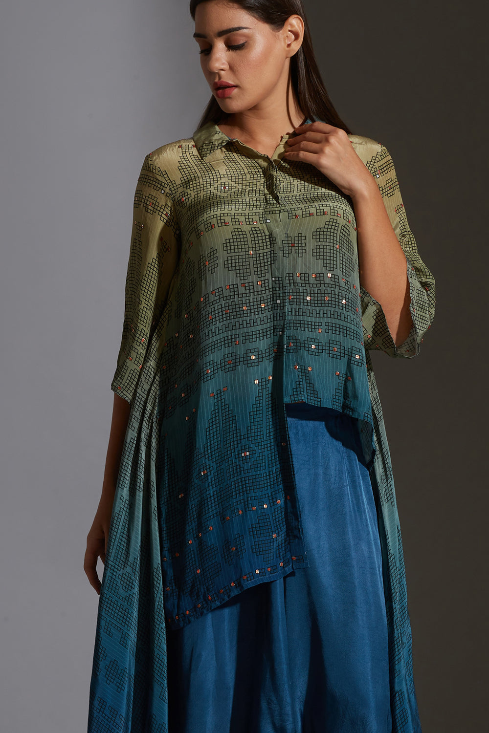 Rangrez Ombre Asymmetrical Top And Dhoti