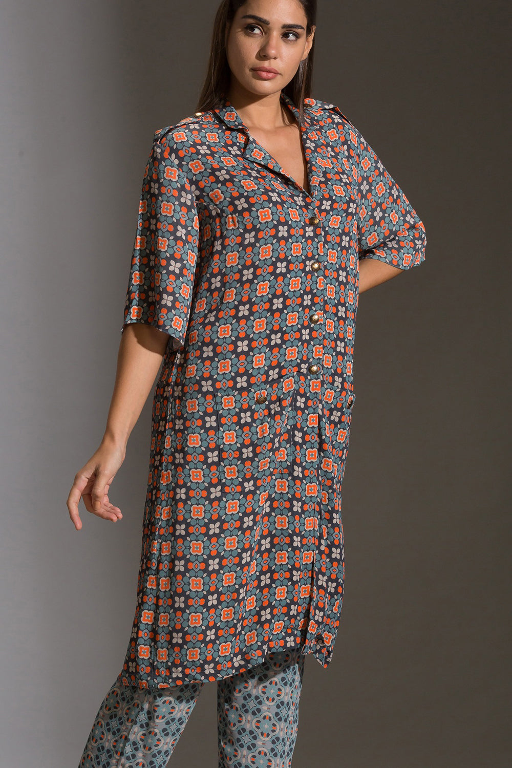 Arabesque Geometrical Printed Kurta With Pockets