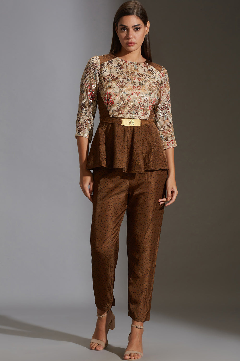 Qaleen Sequin Peplum Top And Pants